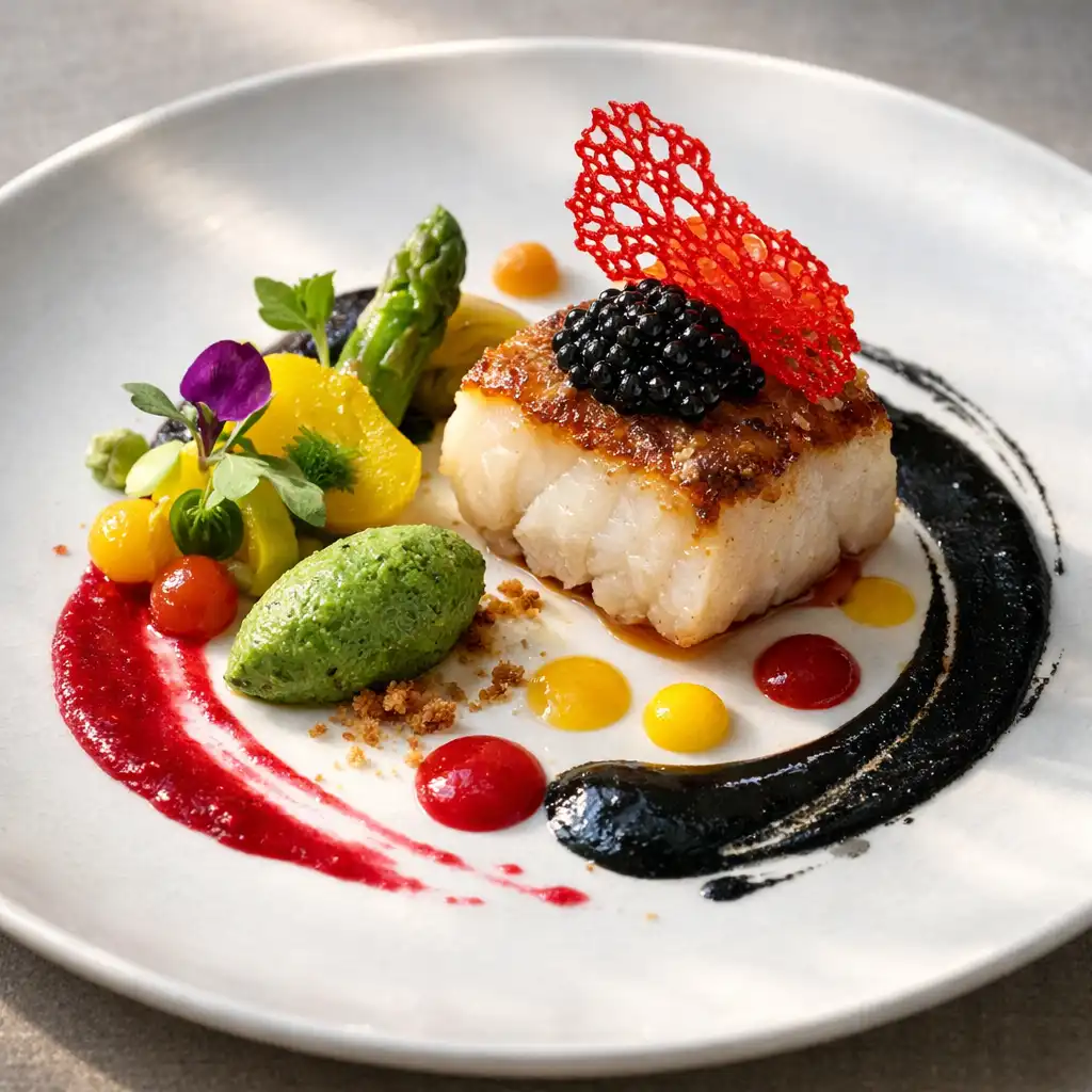 Plat gastronomique dressé avec précision