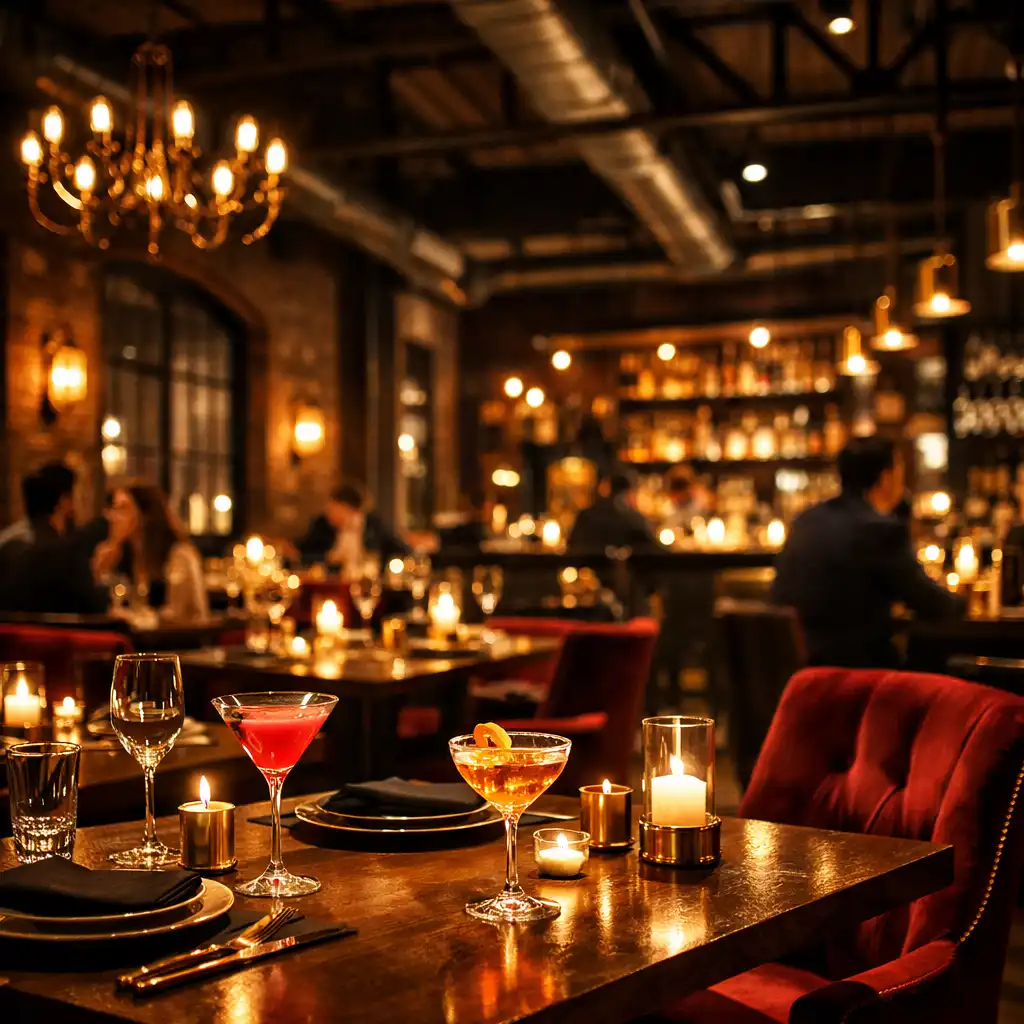 Ambiance nocturne élégante avec cocktails et lumière tamisée